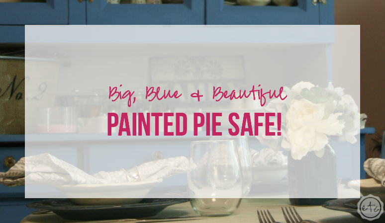 Big Blue Beautiful Painted Pie Safe with Happily Ever After Etc