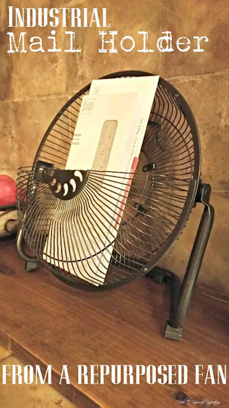 industrial mail holder repurposed from a fan