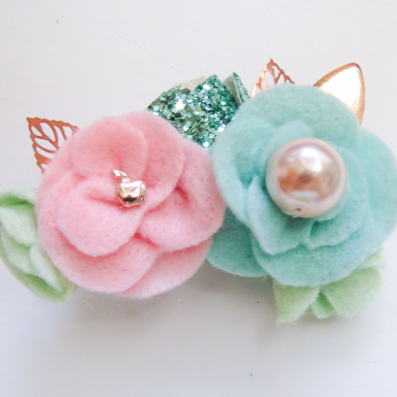 Large Aqua, Pink, Light Green and Glitter Flowers Felt Floral Swag -  Happily Ever After, Etc.