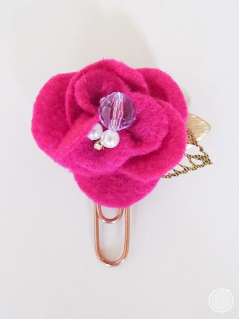 Hot Pink and Pearl Felt Flower Paper Clip