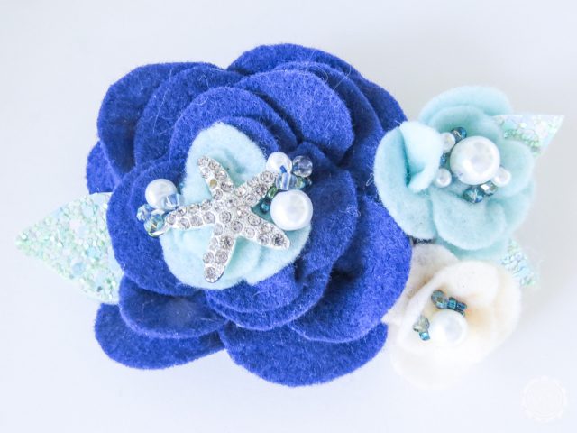 Large Navy with Aqua Flowers Felt Floral Swag