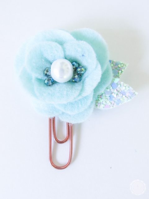 Aqua and Pearl Felt Flower Paper Clip